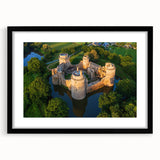 Framed wall art featuring a stunning landscape of a castle, set in a sleek black frame with a white mat, perfect for enhancing home decor and interior aesthetics.