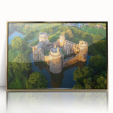 Framed wall art collection showcasing a majestic castle landscape design, featuring vibrant colors and gold accents, ideal for enhancing interior decor aesthetics.