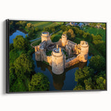 Framed canvas wall art showcasing a stunning landscape with a medieval castle, featuring rich colors and intricate details, perfect for home decor.