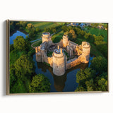 Framed wall art showcasing a stunning castle landscape design, featuring rich colors and intricate details, with a gold frame enhancing its elegance, perfect for home decor.