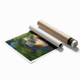 Rolled print of a stunning landscape featuring a majestic castle, showcasing vibrant colors and intricate details, perfect for home decor enhancement.