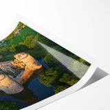 Rolled print showcasing a stunning landscape of a medieval castle surrounded by lush greenery, perfect for home decor and art enthusiasts. The vibrant colors enhance any room's aesthetic.