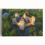 Stretched canvas wall art showcasing a majestic castle landscape, featuring vibrant colors and intricate details, perfect for enhancing home decor with a touch of elegance.