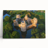 Stretched canvas wall art featuring a picturesque landscape with a medieval castle, vibrant colors, and intricate detailing, perfect for home decor.