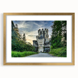 Framed wall art featuring a stunning landscape of a castle, elegantly designed with a gold mat, showcasing intricate details and vibrant colors for a sophisticated home decor accent.