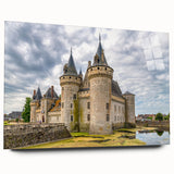 Acrylic glass wall art showcasing a vibrant landscape of medieval castles, featuring intricate details and rich colors, ideal for home decor.