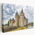 Stretched canvas artwork showcasing a scenic landscape featuring a majestic castle surrounded by lush greenery, ideal for home décor and interior design enthusiasts.