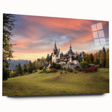 Elegant acrylic wall art collection showcasing a stunning landscape with a castle, displayed from a side view without pins. Ideal for home decor enthusiasts.