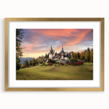 Elegant wall art collection featuring a framed landscape castle design with a gold mat, showcasing intricate details and a luxurious finish, perfect for home decor.