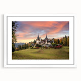 Framed wall art collection showcasing a serene landscape with castles, featuring a white mat and sleek frame design, perfect for enhancing home decor.