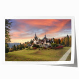 Rolled print showcasing a vibrant landscape castle design, featuring rich colors and intricate details, ideal for home decor and art enthusiasts.