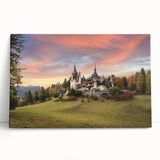 Stretched canvas wall art showcasing a vibrant landscape with a castle, featuring rich colors and intricate details, perfect for home decor enthusiasts.