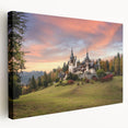 Stretched canvas showcasing a vibrant landscape castle design, featuring rich colors and intricate details, ideal for enhancing home decor aesthetics.