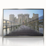 Framed wall art collection showcasing a stunning silver-accented landscape and castle design, mounted with acrylic for a sleek finish, ideal for home decor.