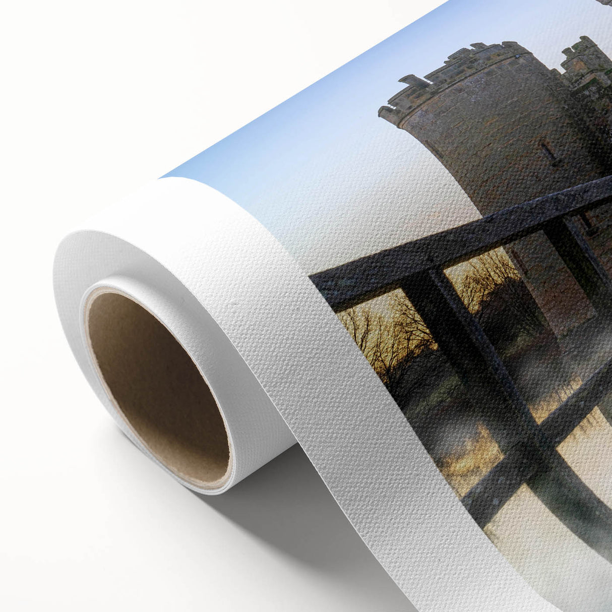 Stunning rolled canvas wall art featuring a picturesque landscape with a majestic castle, showcasing vibrant colors and intricate details, ideal for home decor.