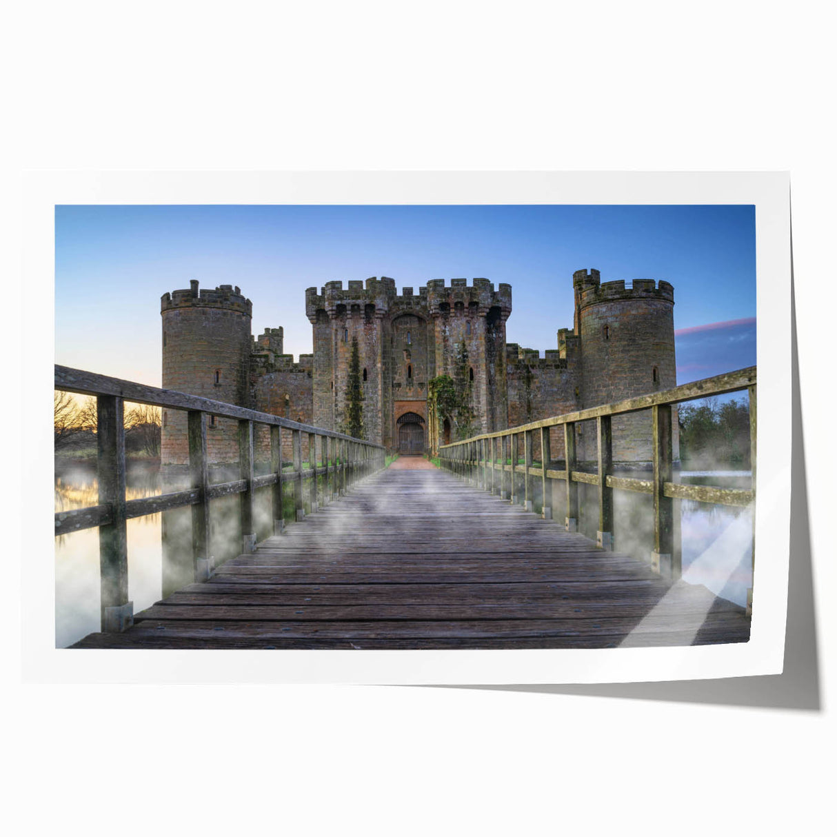 Colorful landscape and castle-themed wall art print showcasing intricate design details, rolled and ready for display, perfect for home decor enthusiasts.