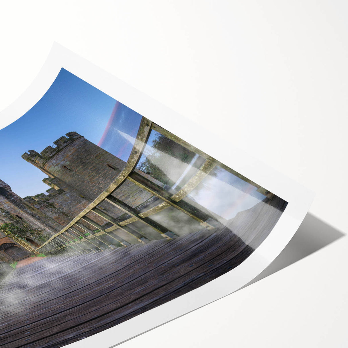 Stunning rolled print of a castle landscape scene, featuring vibrant colors and intricate details, perfect for enhancing home décor and showcasing artistic elegance.
