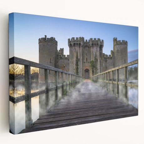 Stretched canvas wall art showcasing a vibrant landscape featuring a majestic castle surrounded by lush greenery, perfect for enhancing home decor and interior design aesthetics.