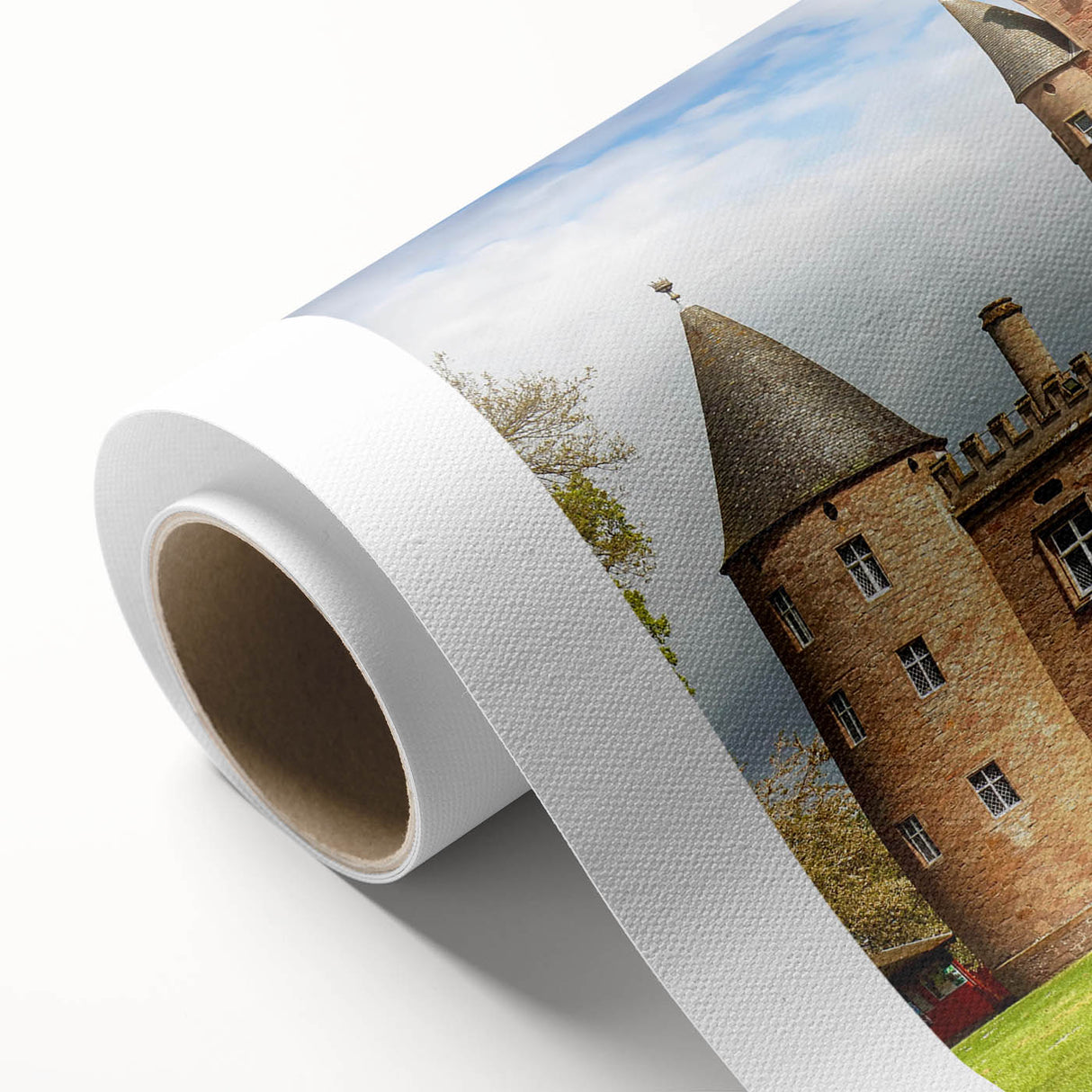 Stunning rolled canvas showcasing a vibrant landscape with a majestic castle, perfect for home décor, featuring rich colors and intricate details. Ideal for enhancing living spaces and creating a captivating focal point.