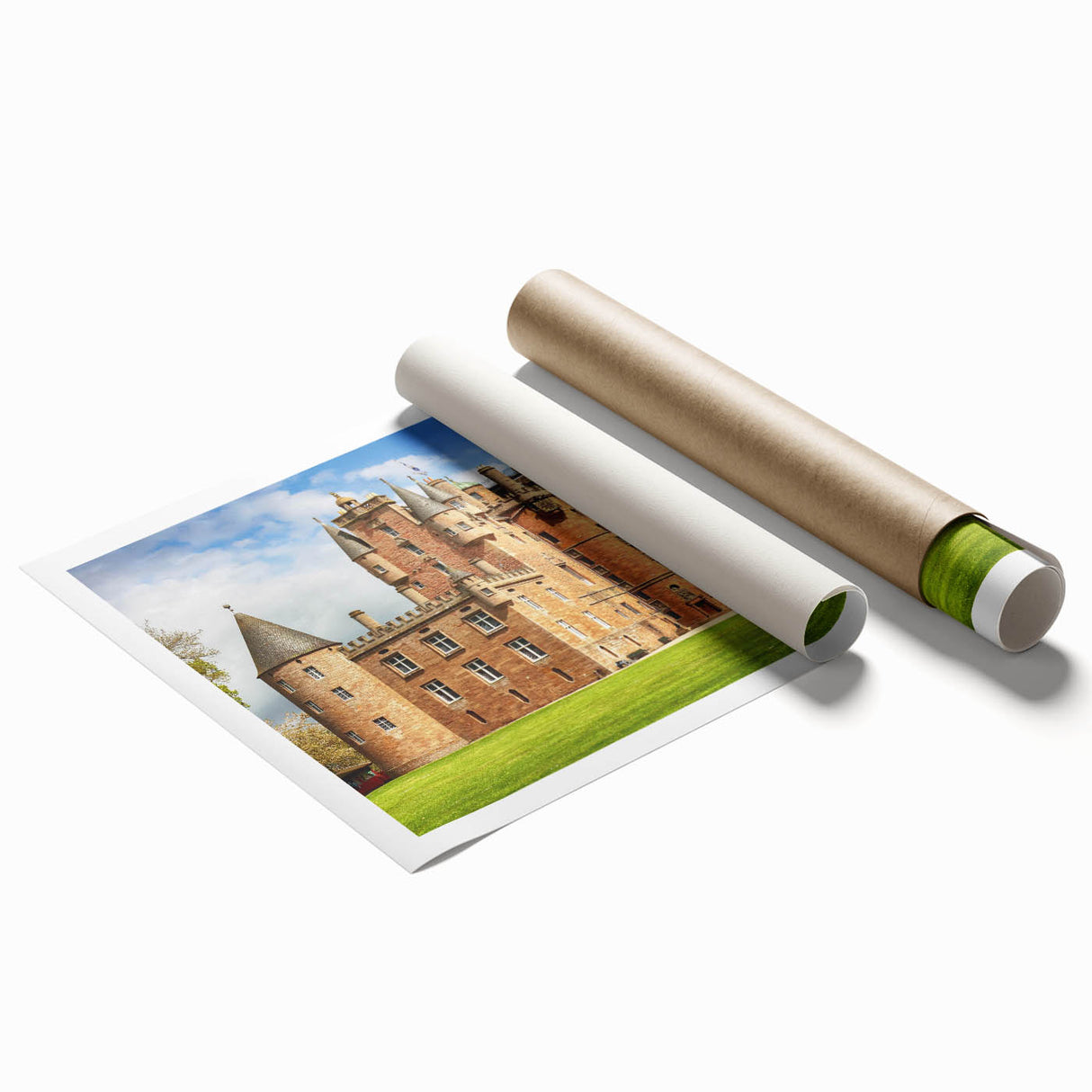 Stunning wall art collection featuring a picturesque landscape with a majestic castle, printed on high-quality rolled canvas, ideal for home decor and art enthusiasts.