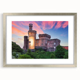 Framed wall art collection showcasing intricate landscapes and castles, featuring a silver mat and sleek design, perfect for enhancing home decor aesthetics.