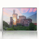 Framed wall art collection featuring a stunning landscape of a castle, presented in an elegant white frame, showcasing intricate details and vibrant colors. Ideal for home decor, this piece adds a touch of sophistication to any room.