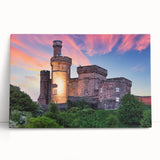 Stretched canvas wall art showcasing a vibrant landscape with a majestic castle, featuring rich colors and intricate details, ideal for home decor.