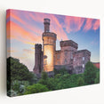 Stretched canvas wall art showcasing a stunning landscape with a castle, featuring vibrant colors and intricate details, ideal for home decor enthusiasts.