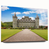 Acrylic glass wall art showcasing a stunning landscape of a castle, viewed from the side, highlighting intricate details and vibrant colors, ideal for home decor.