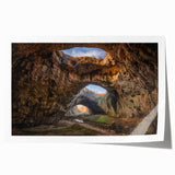 Vibrant rolled print featuring a stunning landscape and cave design, ideal for home decor, showcasing rich colors and intricate details, perfect for art enthusiasts.