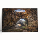 Stretched canvas wall art showcasing a stunning landscape of caves, featuring earthy tones and intricate details, perfect for enhancing home décor.