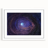 Framed wall art featuring a serene landscape design with caves, set against a white mat. Perfect for modern home decor, enhancing any living space.