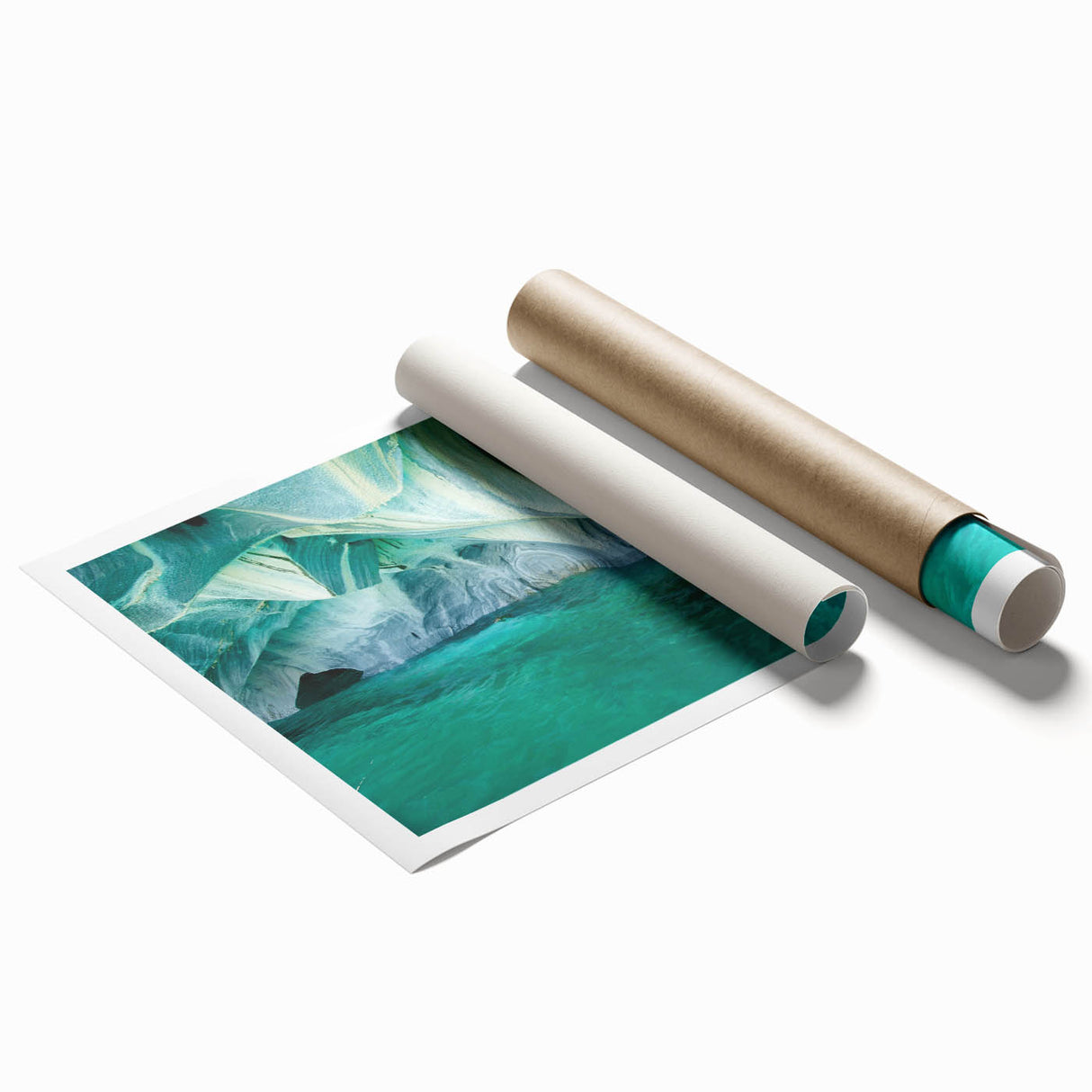 Vibrant rolled wall art print featuring a stunning landscape design with caves, showcasing rich colors and intricate details, perfect for home decor.