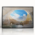 Framed acrylic wall art featuring a stunning cave landscape design in vibrant colors, set against a sleek black frame, perfect for modern decor.