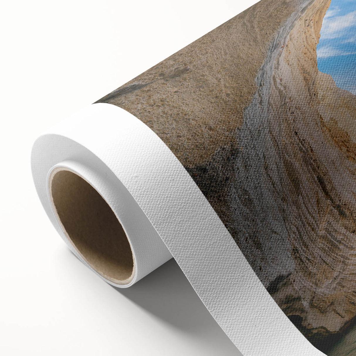 Rolled canvas art showcasing a vibrant landscape with colorful caves, designed for wall decor. Perfect for adding a unique touch to any interior space.