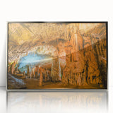 Framed acrylic wall art showcasing a serene cave landscape with silver accents, perfect for modern home decor. Ideal for enhancing living spaces with nature-inspired elegance.
