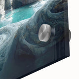 Close-up of a vibrant acrylic glass wall art piece showcasing a stunning landscape with intricate cave designs, perfect for enhancing modern home decor.