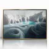 Framed acrylic wall art featuring a stunning cave landscape design in gold tones, ideal for modern home decor. Perfectly complements any interior setting with elegance.