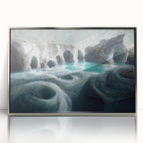 Framed acrylic wall art showcasing a stunning cave landscape design in silver tones, perfect for modern home decor. Ideal for adding elegance to any room.