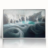 Framed wall art collection showcasing a stunning cave landscape design in vibrant colors, presented in a sleek white frame for modern decor. Ideal for enhancing any living space.