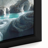 Framed canvas wall art showcasing a vibrant abstract landscape with cave designs, featuring rich colors and intricate detailing, perfect for home decor enhancement.