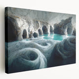 Stretched canvas wall art showcasing a serene landscape of caves with vivid colors and intricate details, perfect for enhancing home décor.