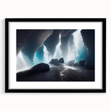 Framed wall art collection featuring a stunning cave landscape design, presented in a sleek black frame with a mat, perfect for modern home decor.