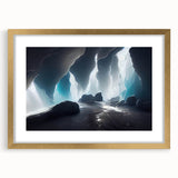 Framed wall art collection showcasing a stunning cave landscape design with a gold mat, perfect for home decor. Ideal for bringing nature indoors and enhancing interior aesthetics.