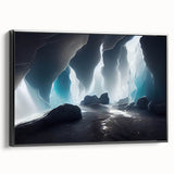 Framed canvas wall art featuring a captivating landscape with cave designs, showcasing earthy tones and intricate details, ideal for modern home décor.