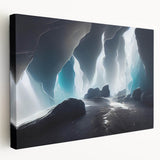 Stretched canvas wall art showcasing an abstract landscape design with vibrant colors, elegantly displayed from a side view to highlight its depth and texture.