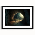 Black-framed wall art featuring a stunning cave landscape design, showcasing intricate details and vibrant colors, ideal for enhancing modern home decor.