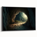 Framed canvas wall art featuring a stunning landscape of caves with intricate details and a sleek black frame, perfect for modern home decor and adding depth to any room.