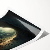 Vibrant rolled print featuring a stunning landscape with intricate cave designs, perfect for home decor, showcasing earthy tones and artistic textures.