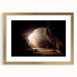 Framed wall art featuring a captivating landscape design with cave elements, enhanced by a gold mat, perfect for modern home decor. Ideal for adding a touch of elegance to any interior space.